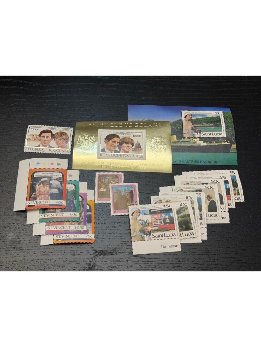 Collection of Royal Family VintageStamps from Saint Lucia, St. Vincent, and Togo
